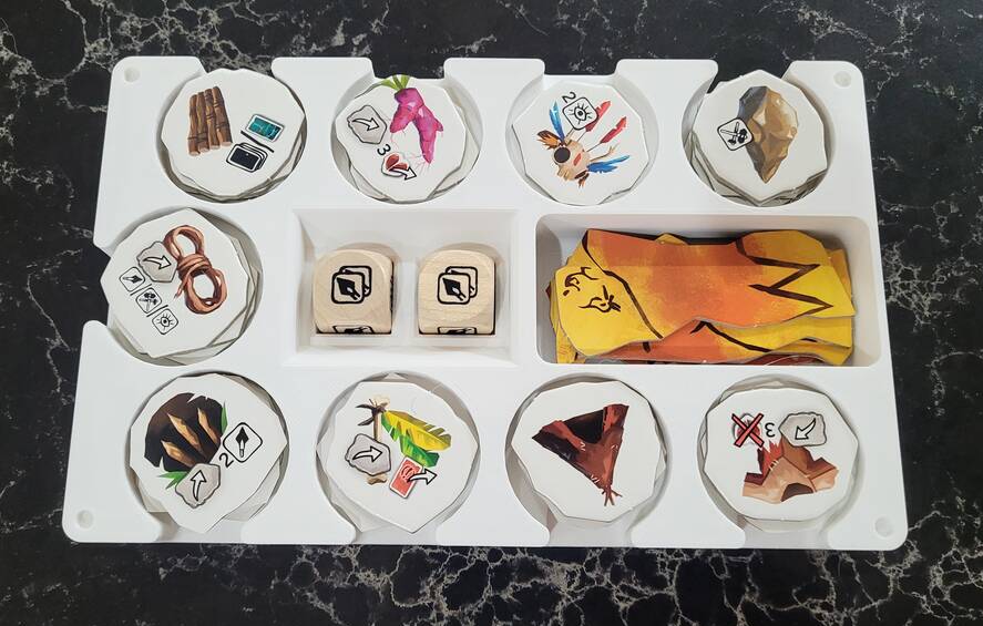 Paleo board game organiser (larger dice)