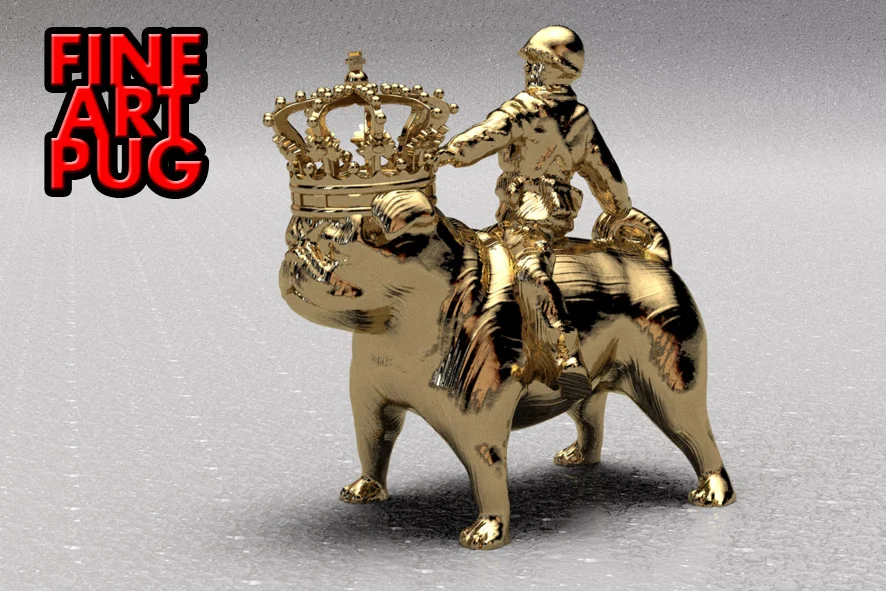 Titled: "Wishful thinking, riding my pug called Marie-Antoinette".