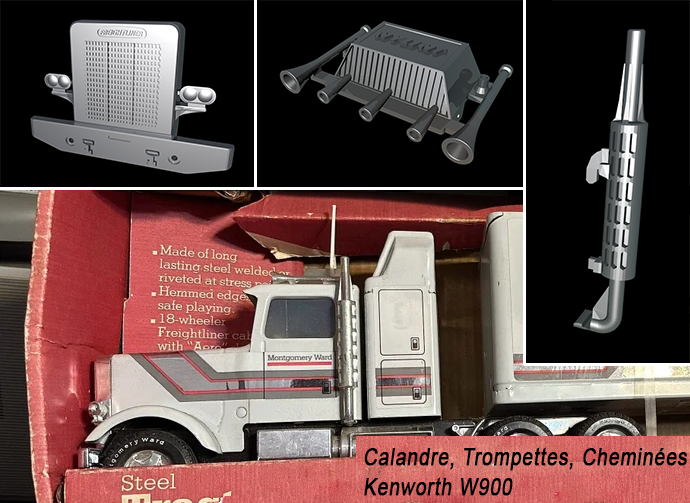 Kenworth W900 - Freightliner : Calandre / Trompettes / Cheminées