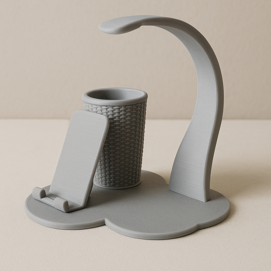 Harmony Curve – 3D Printed Desk Organizer with Headphone Stand, Phone Holder & Pen Cup
