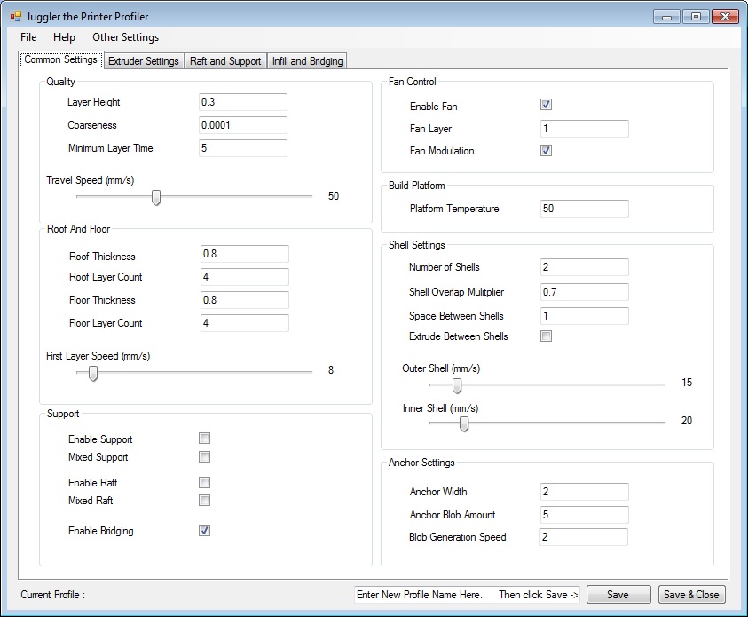 Juggler: The Wanhao/Makerbot Print Profile Editor - (Alternative to ProfTweak)