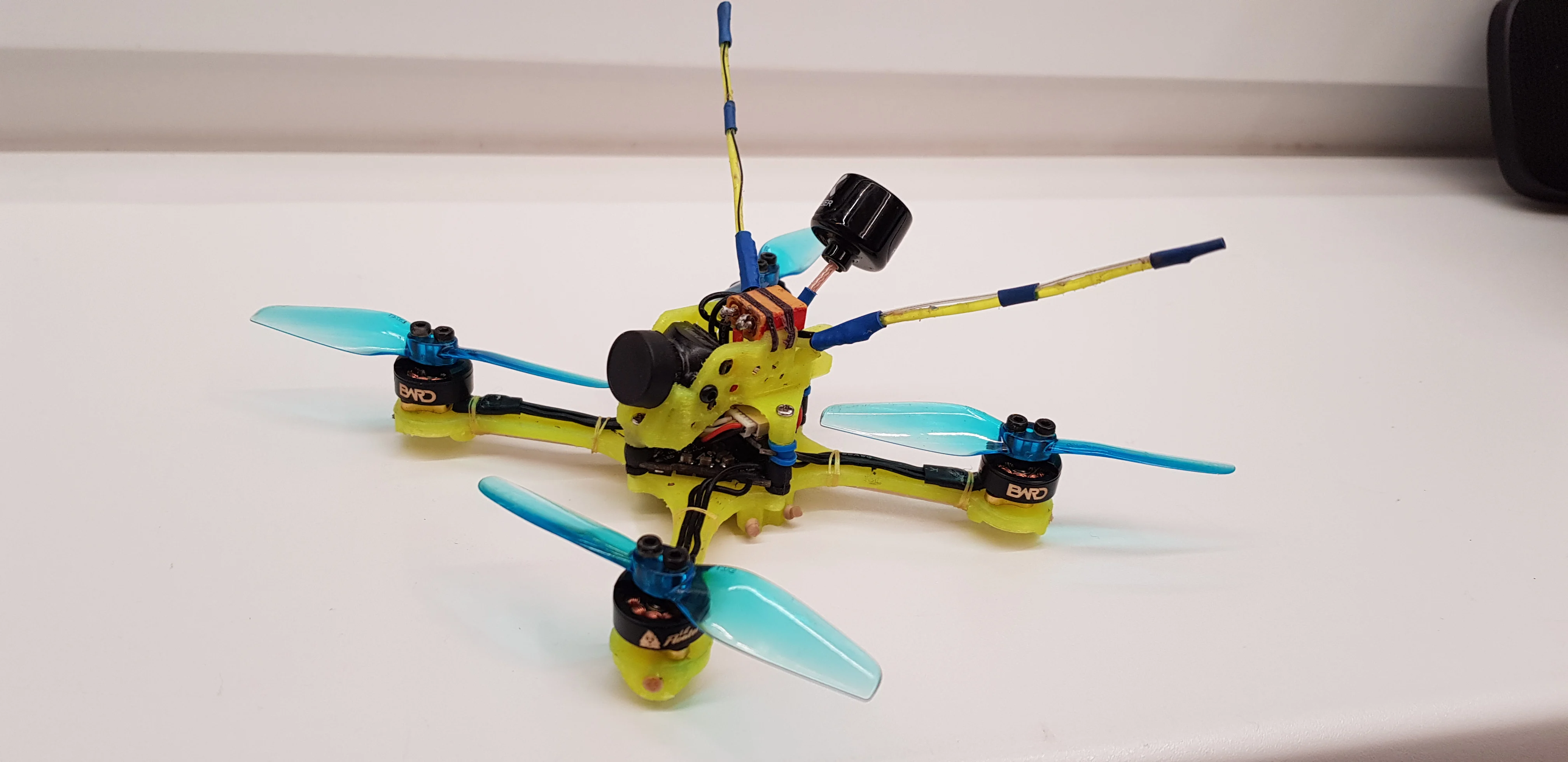 Ultralight 3 inch quadcopter on barbeque sticks