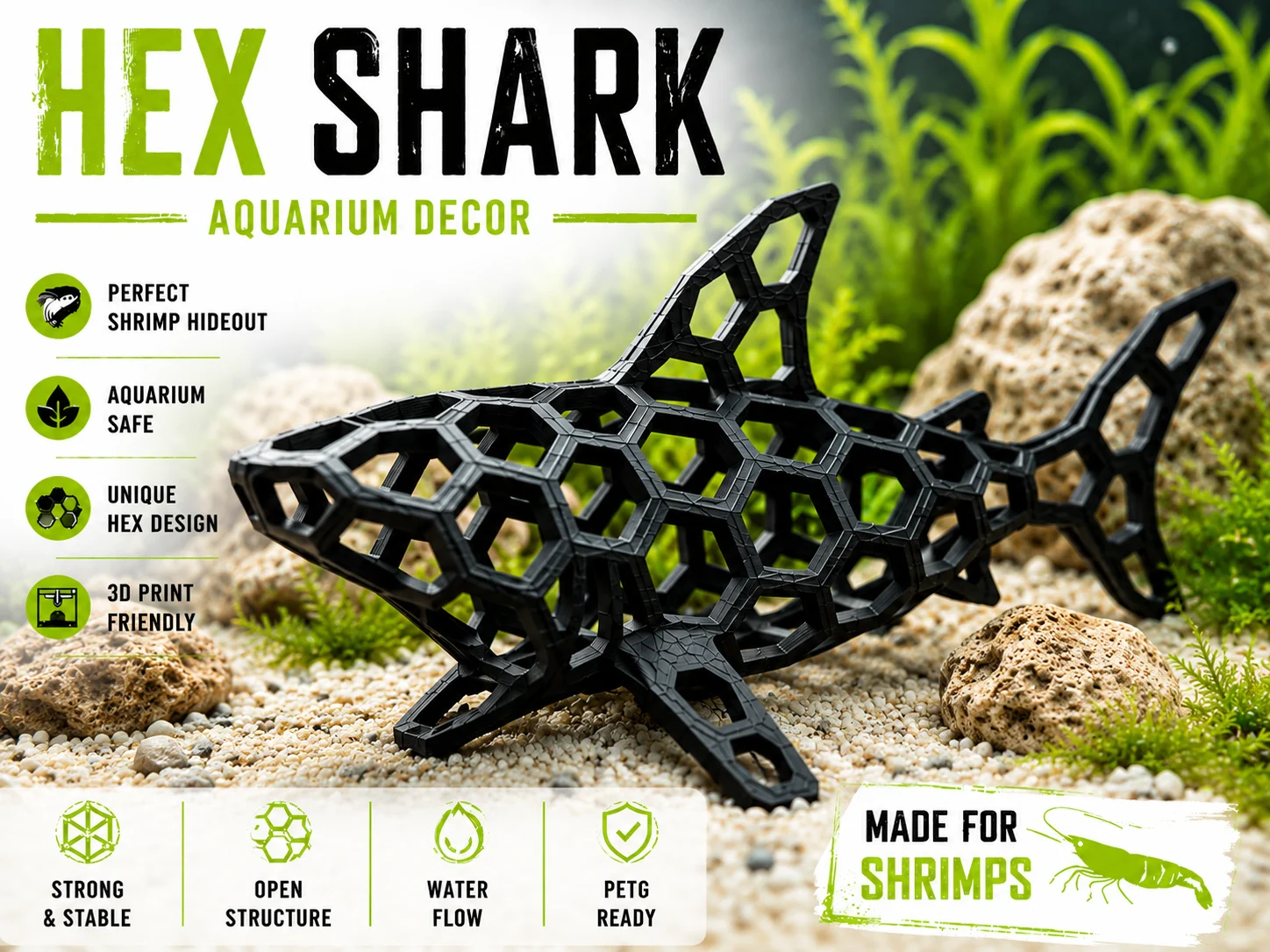 HEX SHARK – Modern Shrimp Cave Aquarium Decor