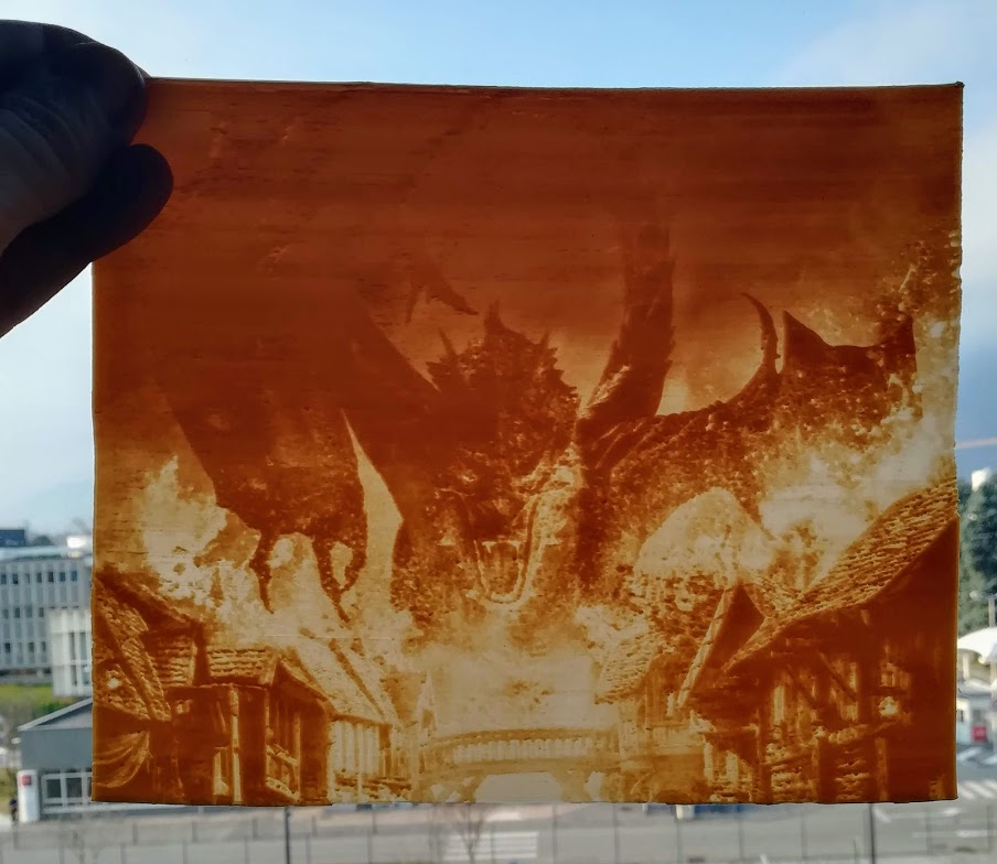 Smaug destroying Laketown lithophane
