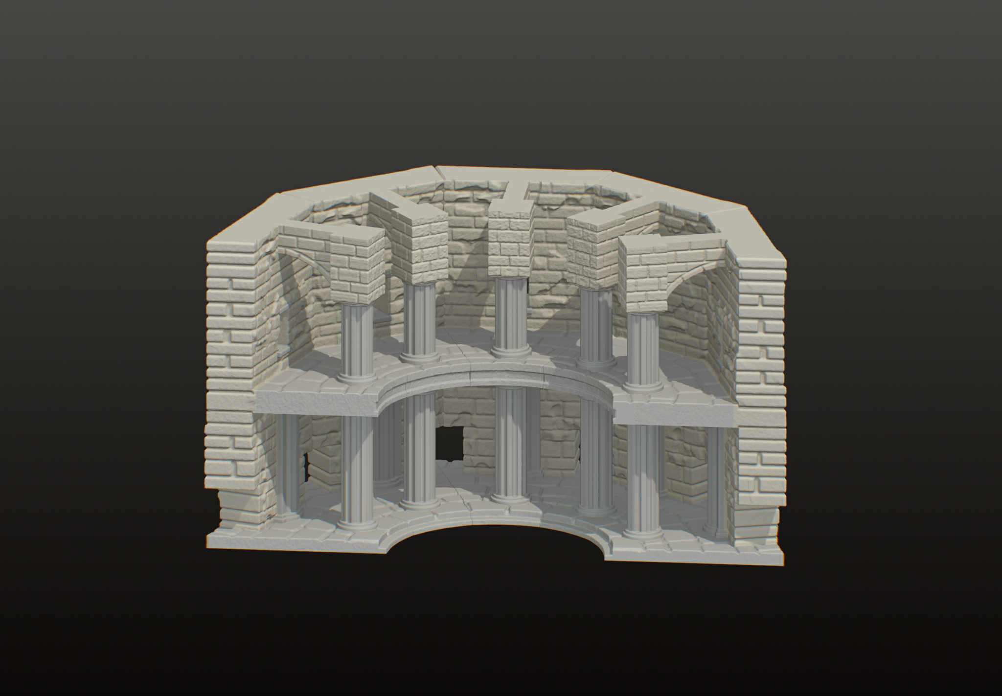2 level coliseum, courtyard, or castle wall