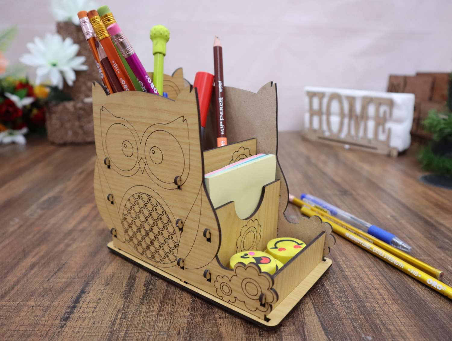 Laser Cut Owl Pen And Pencil Holder Office Desk Organizer 3mm Vector