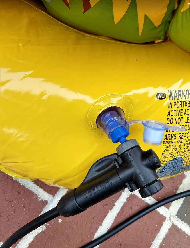 Bike pump/tire inflation adapter for pool toys