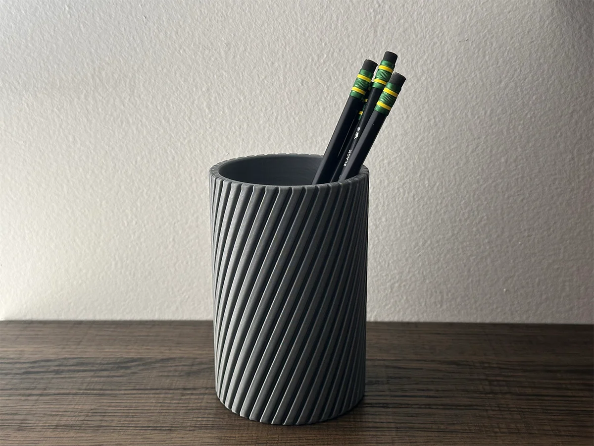 Spiral-Ribbed Modern Pencil Holder
