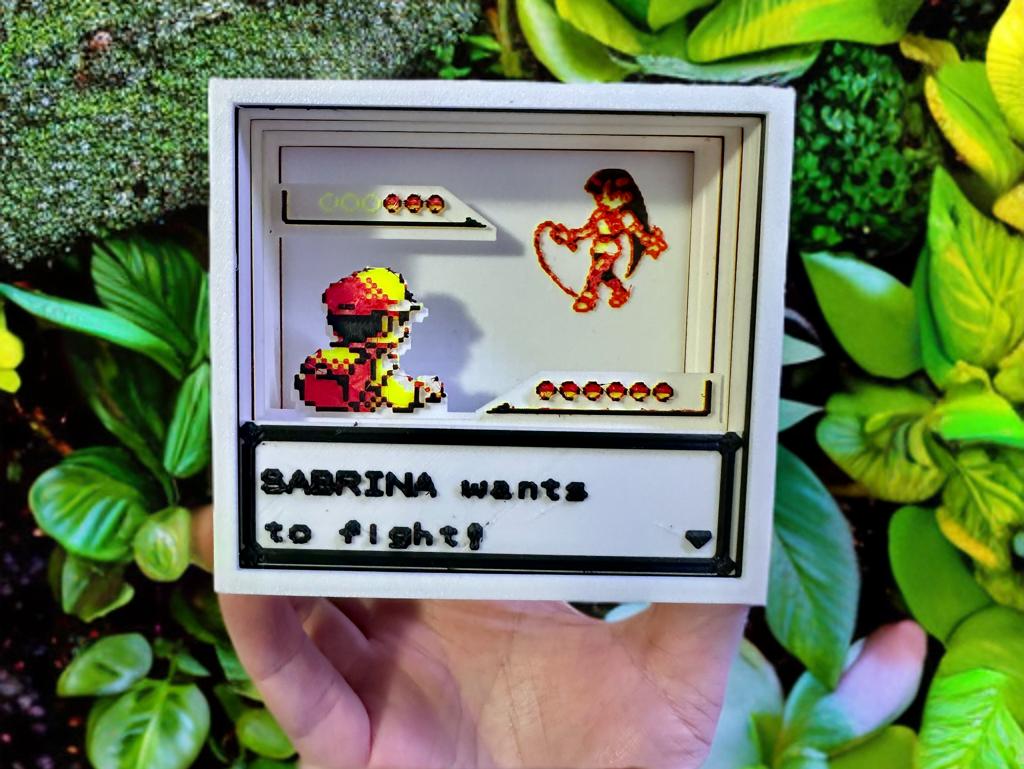 Pokemon Yellow Psychic Gym Leader Sabrina Encounter 3D Scene Shadow Box/Light Box - 5 Layers, 11 x 10 x 5 cm