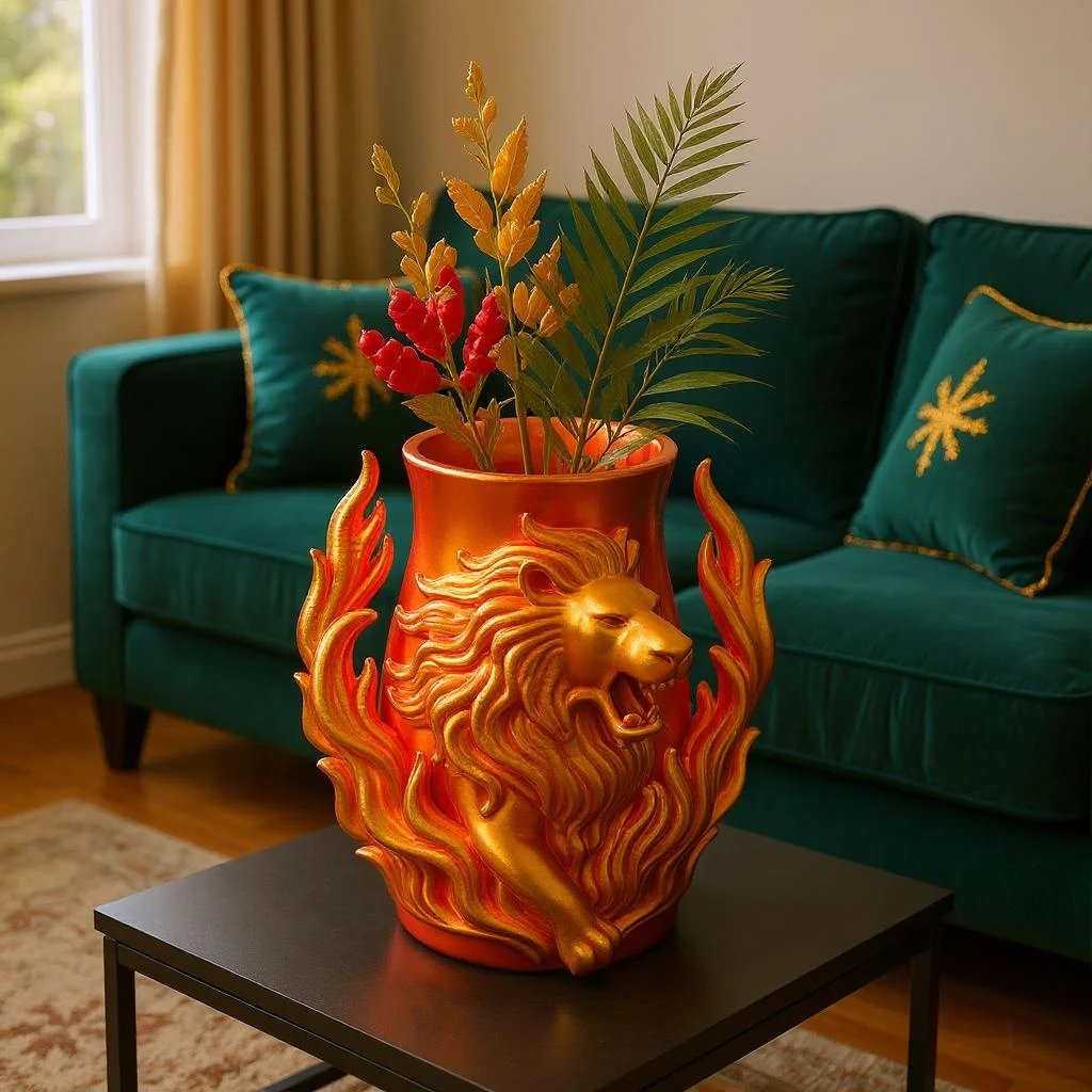 Midnight Majesty – Royal Blue Lion Vase"