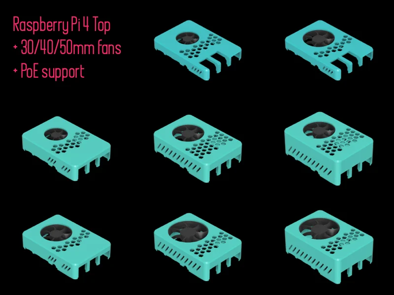Hazi's Raspberry Pi 4 Case Top + Easy Fan Mount / PoE-Hat Support