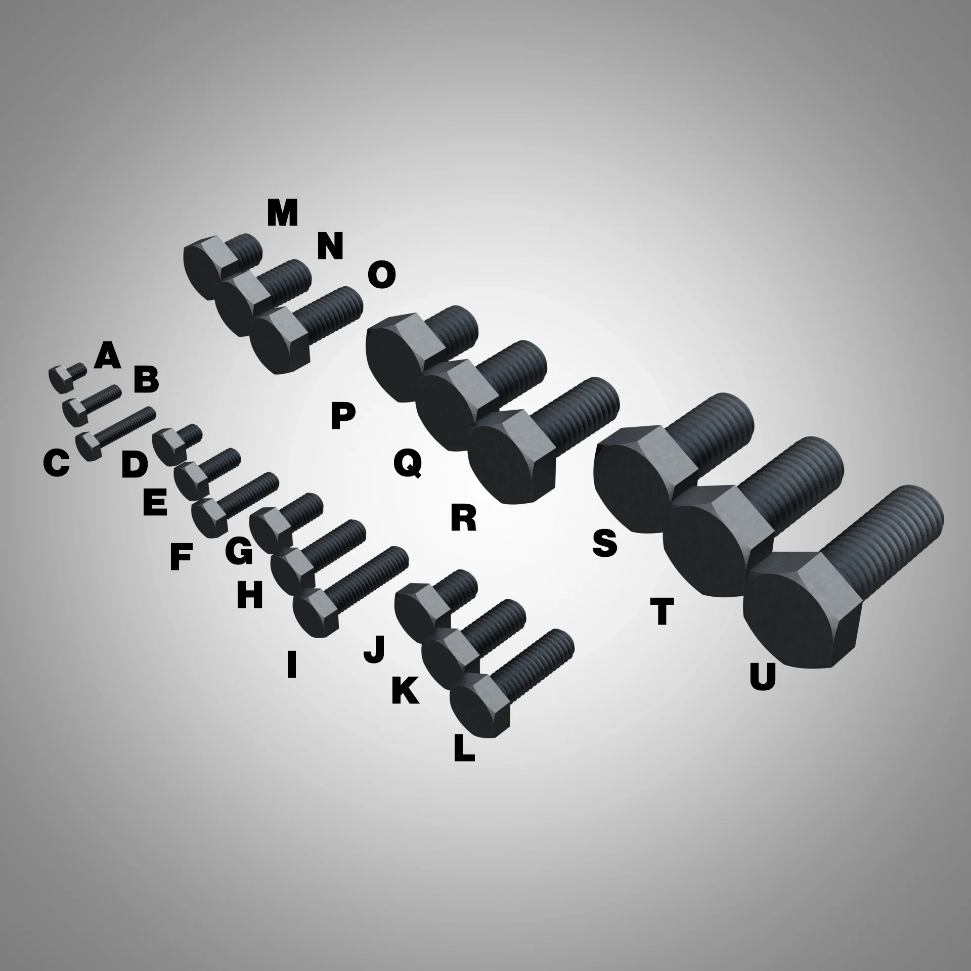 Hex head bolt M3,4,5,6,8,10,12