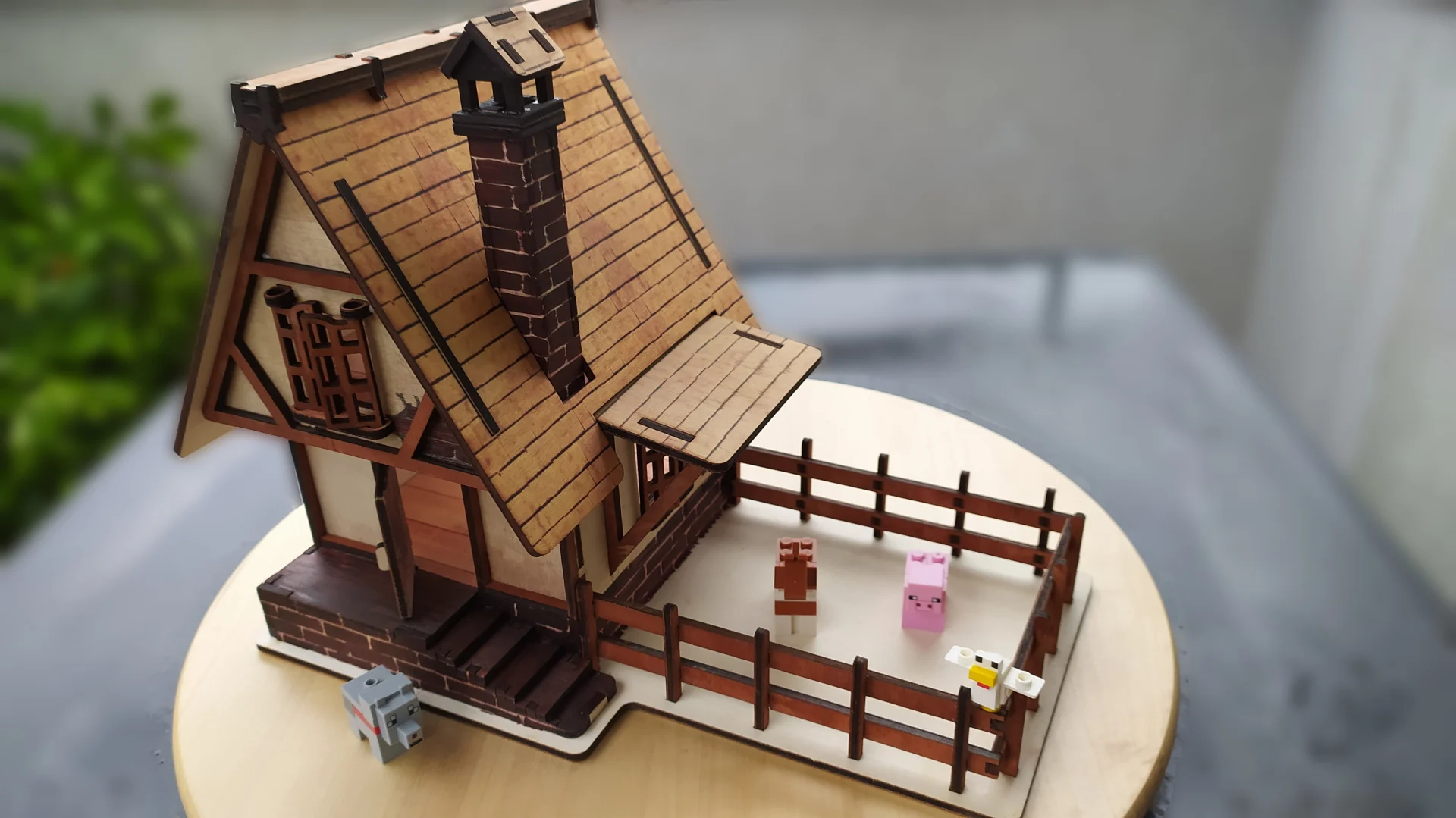 House with corral for animals. Laser cutting. Plywood.