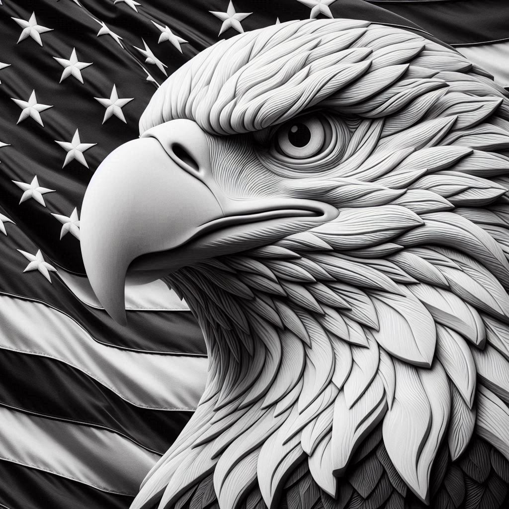 3D Relief-Eagle in Front of the American Flag