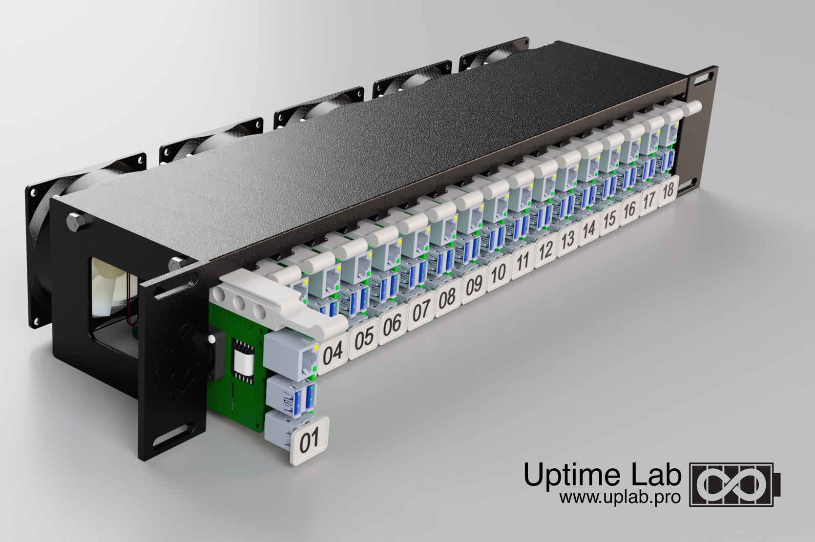 Raspberry Pi 4 2U rack-mount Mark III for 18 Pi