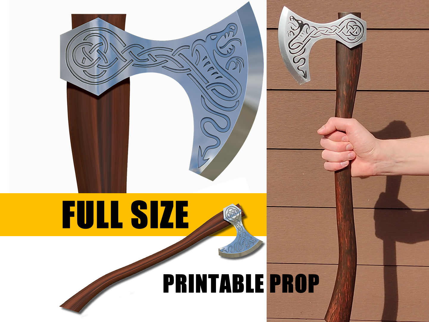 Viking Axe with Celtic Dragon motif - actual size