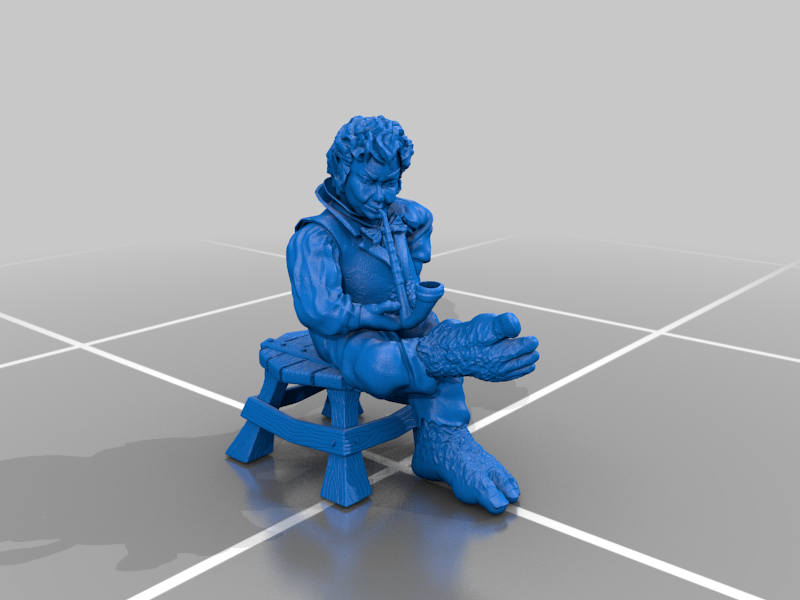 Hobbit smoking pipe sitting on stool