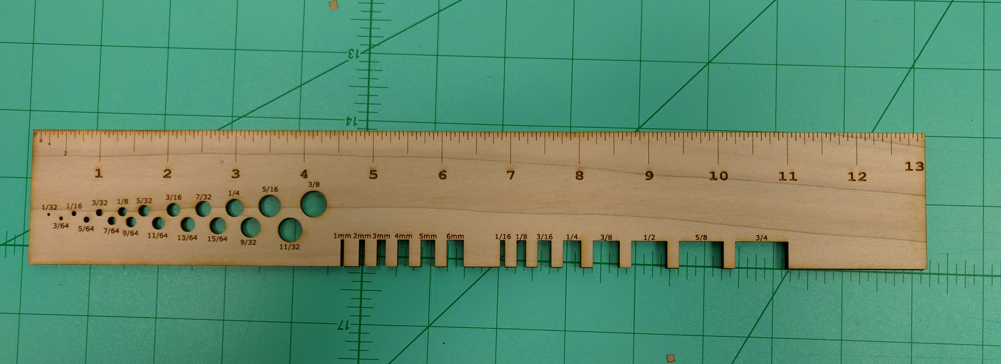 Laser cut ruler, drill bit gauge, thickness gauge (Inches)