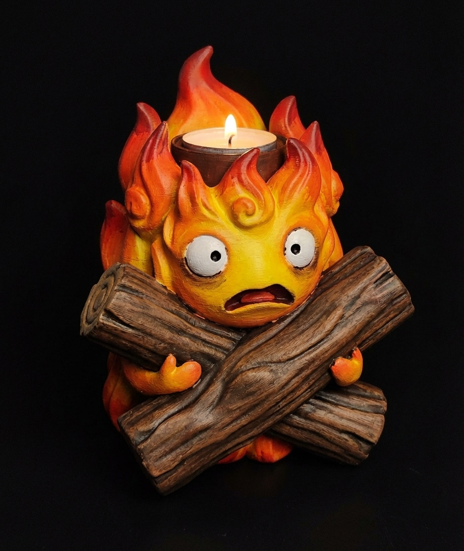 Fire Demon Tea Light Holder | Fantasy Fire Spirit Statue | Whimsical Flame Decor | Movie Fan Art