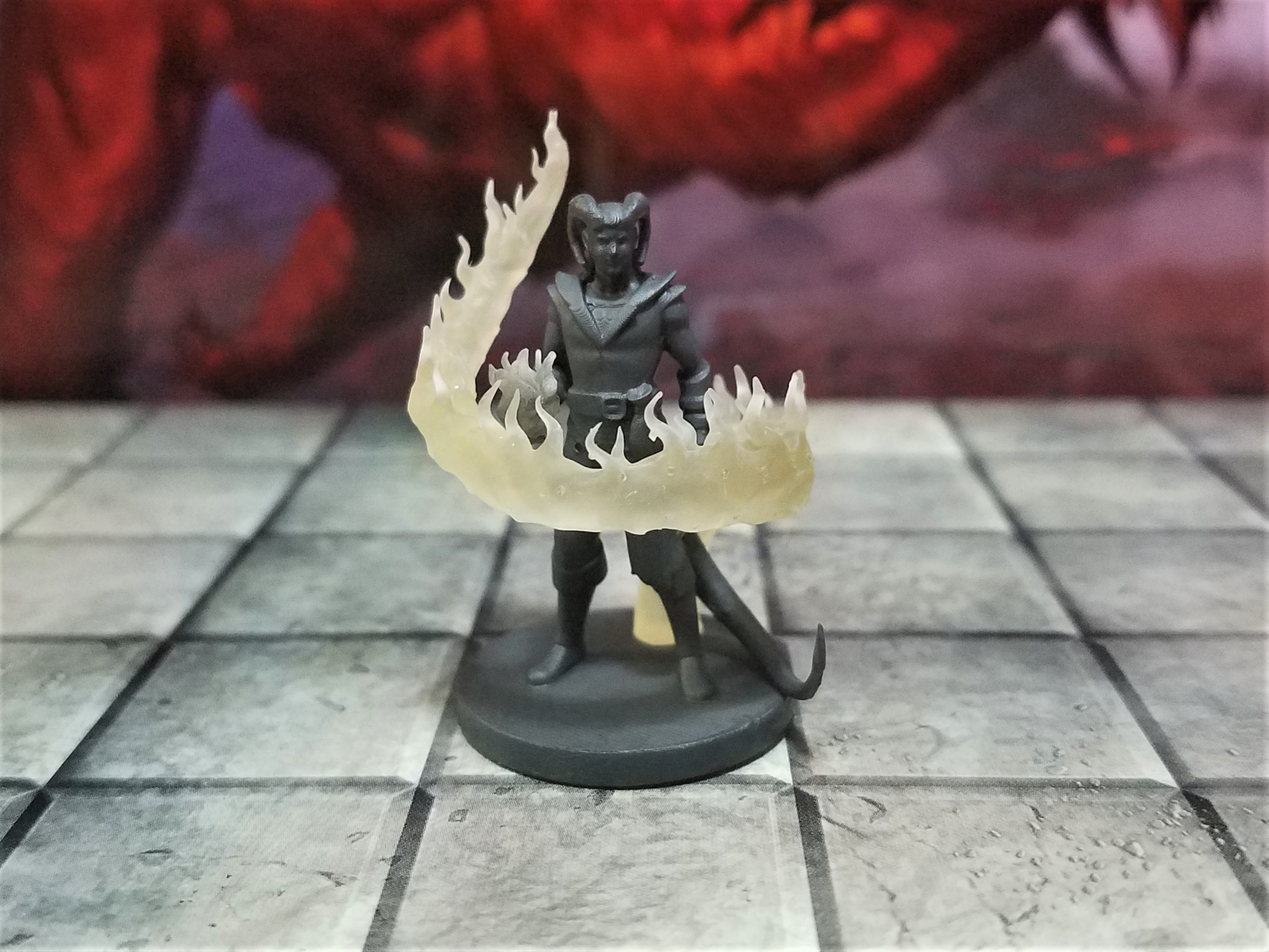 Tiefling Male Sorcerer with Swirling Flames