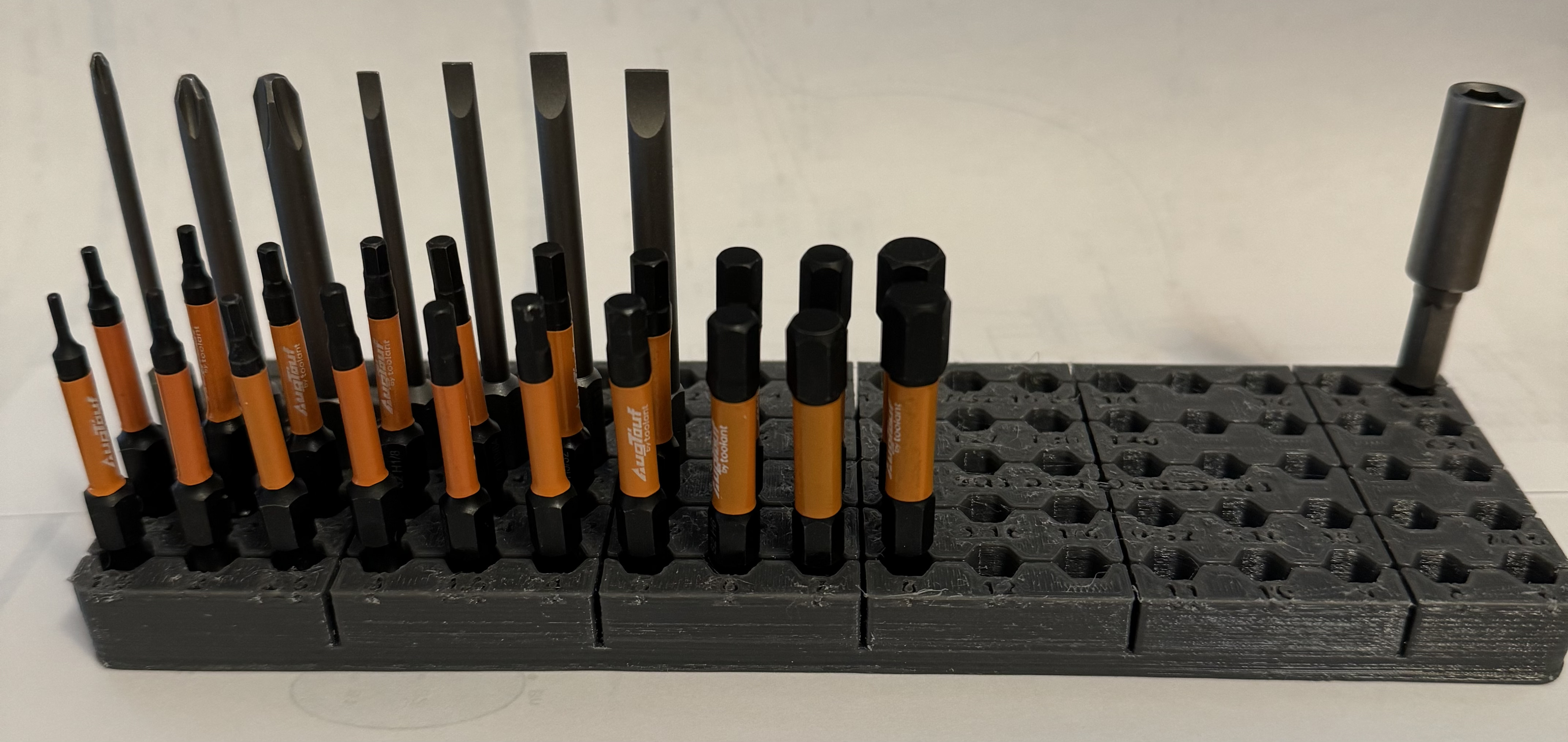 Hex bit holder with labels customizable scad