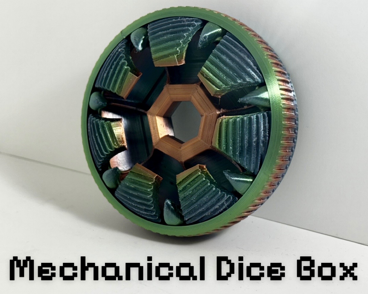 Mechanical Dice Box (print-in-place, no supports, no assembly)