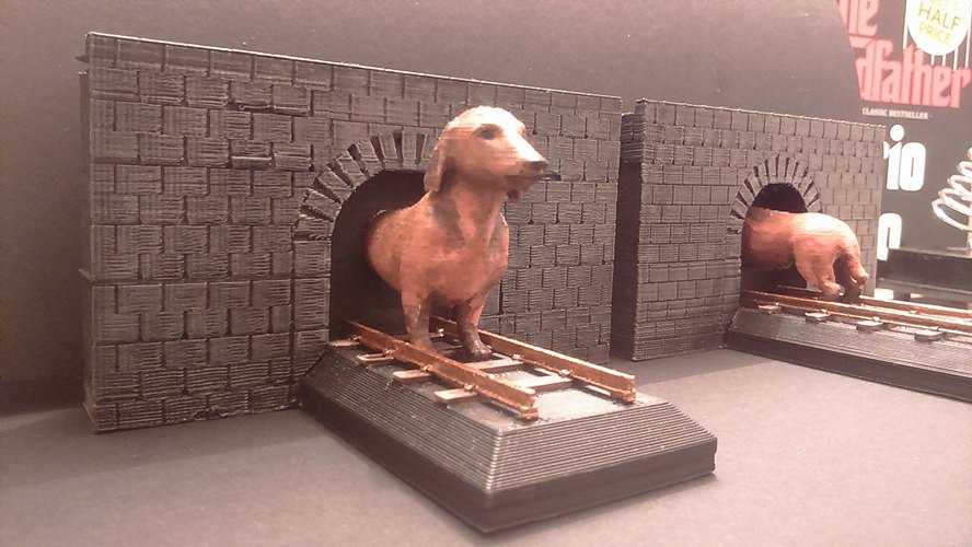 Dachshund in the train tunnel book stand
