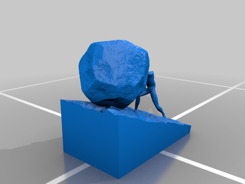 Sisyphus pushing boulder