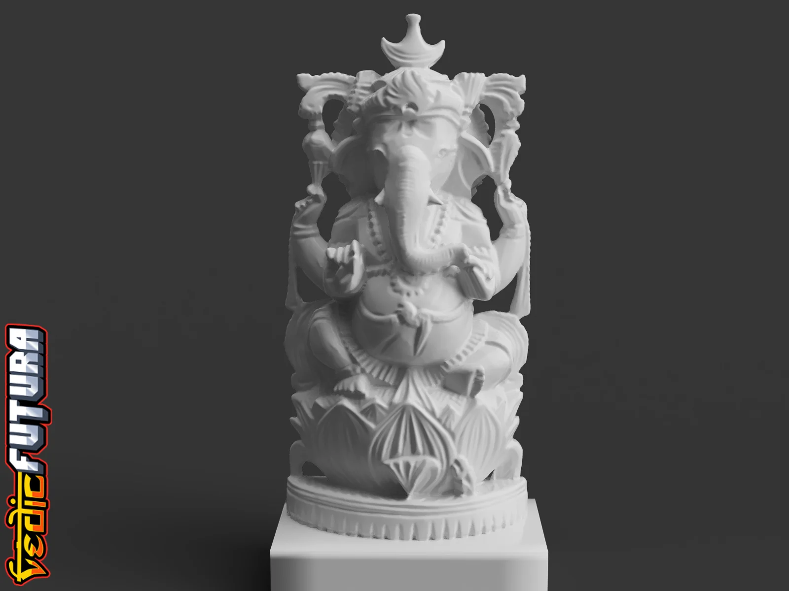 Ganesh on Lotus with Crescent moon Crown