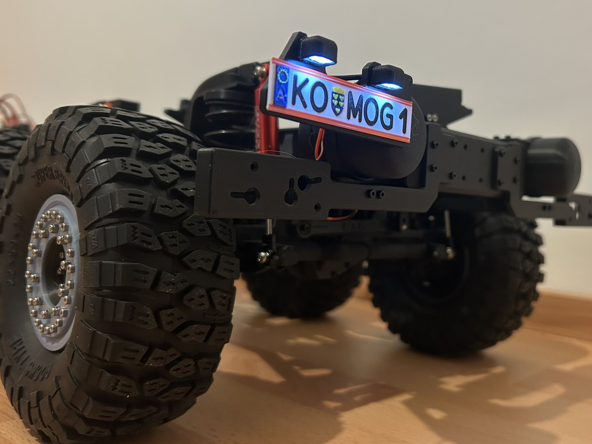 Modified license plate holder with lights for the MOG from Casadio RC