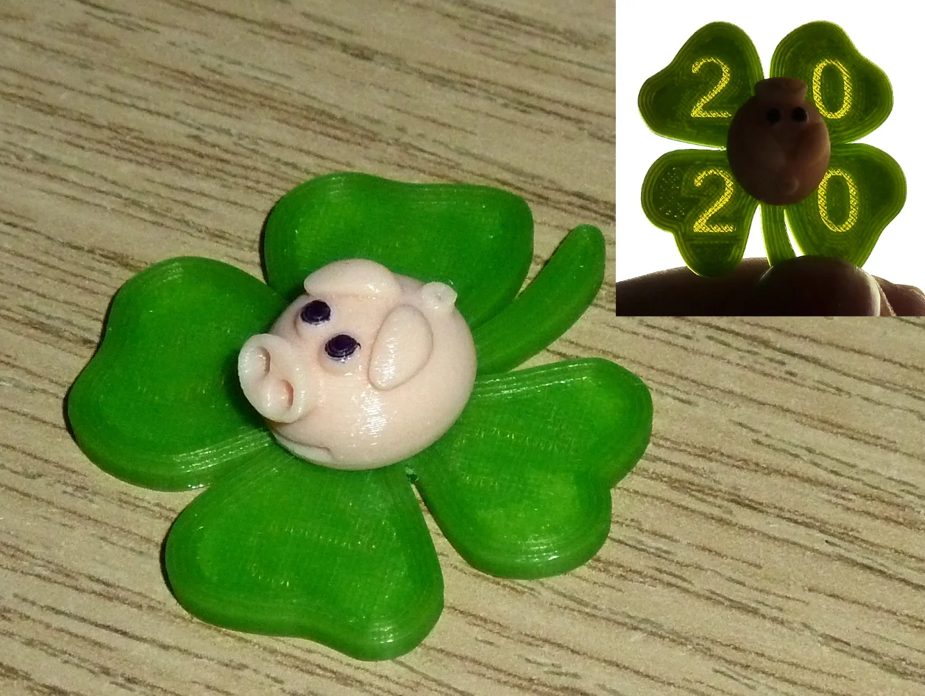 Glücksbringer 2020 (New Year Clover with Pig - hidden numbers)