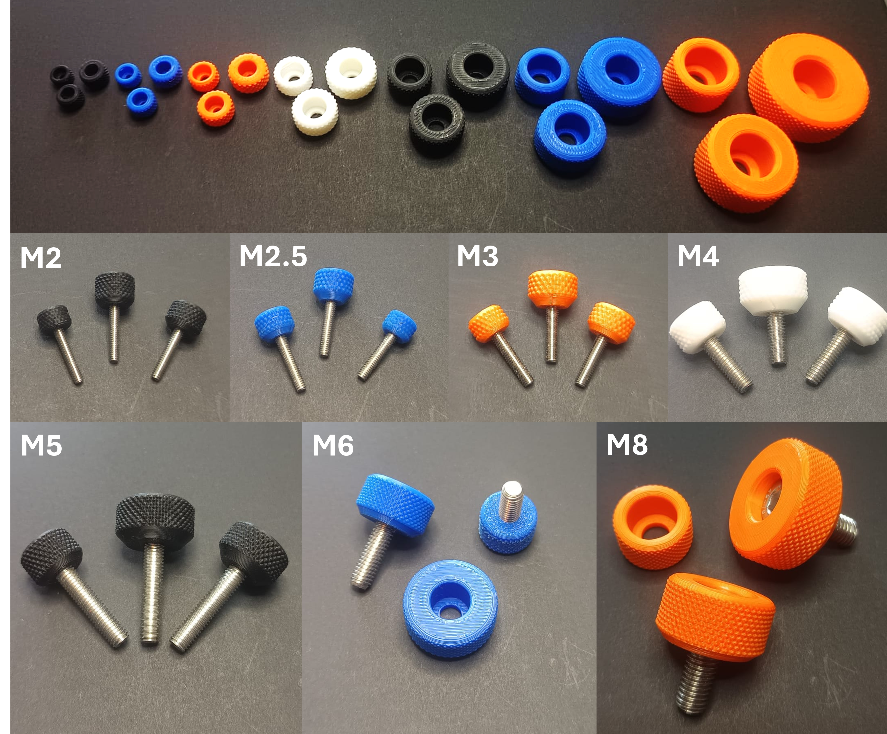 Knurled knobs for M2.5 to M8 internal hex screw