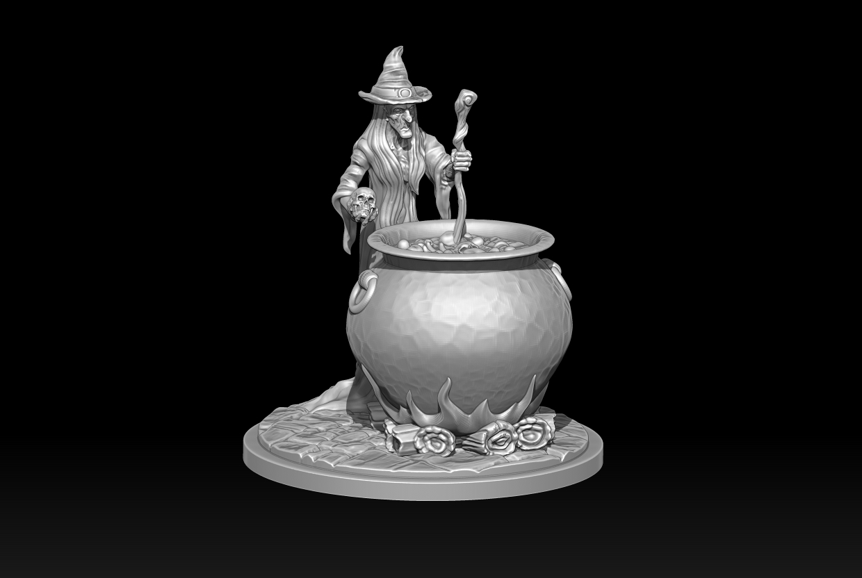 Witch Hettie with cauldron