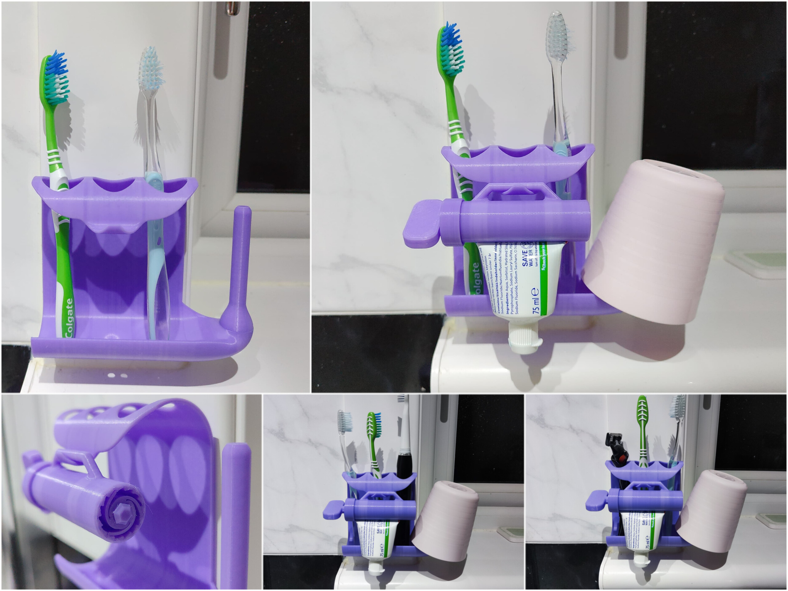 Toothbrush holder and toothpaste squeezer