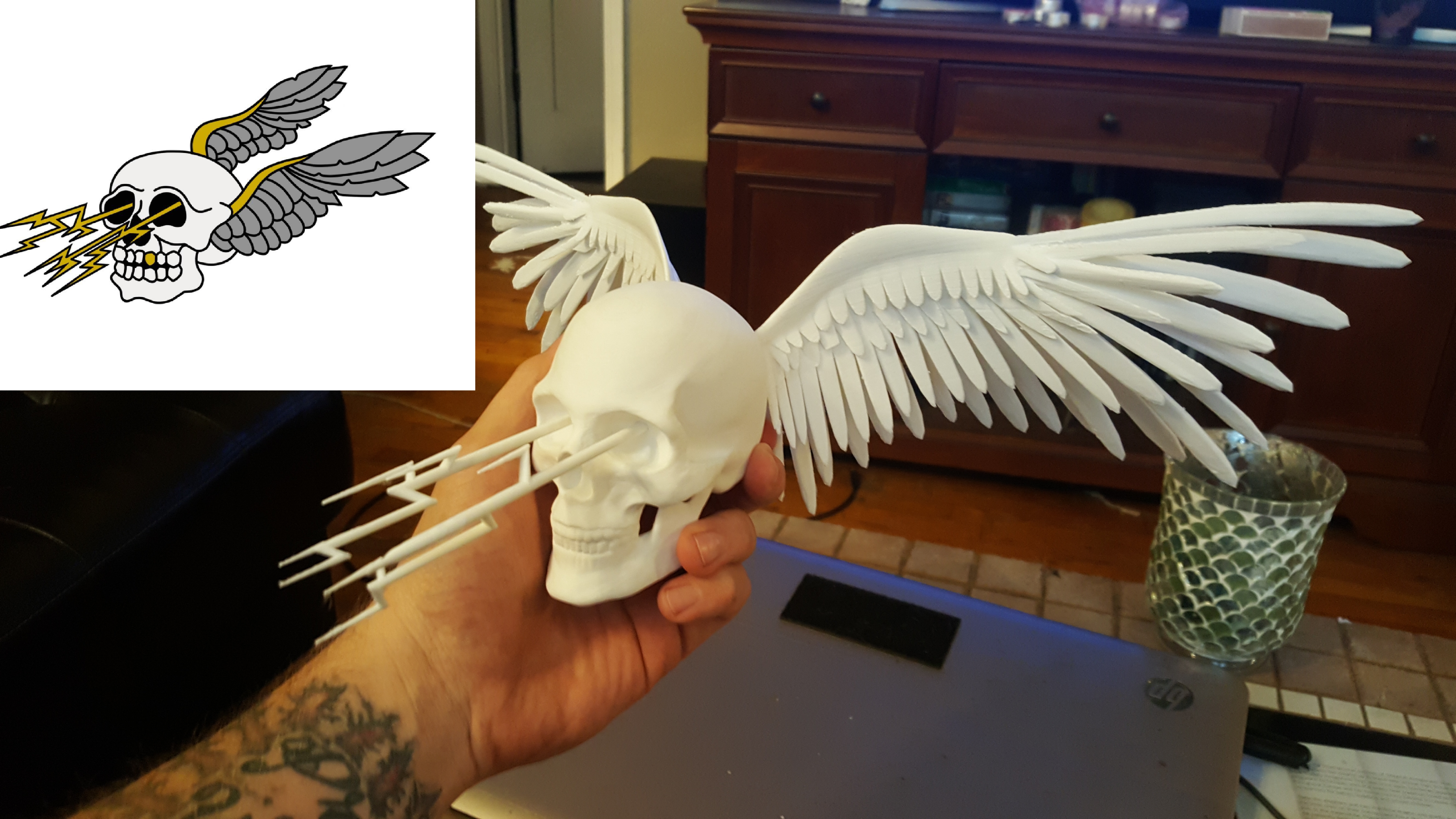 Flying lighting skull