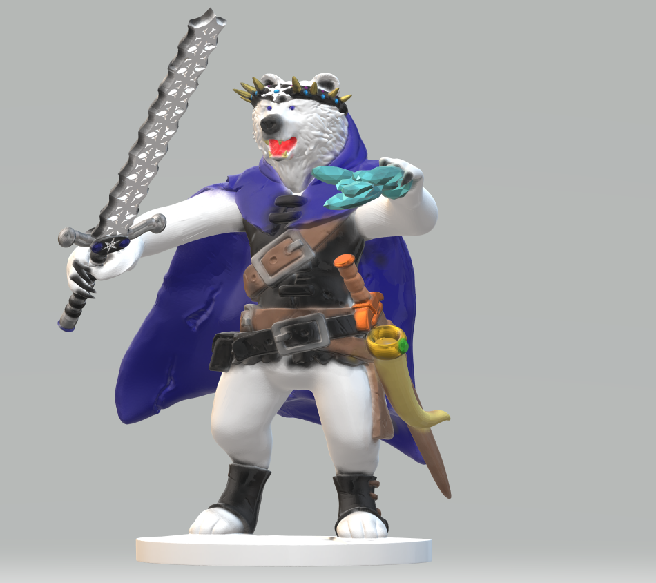 Exiled Prince, Baelric the Honeybane, Bearfolk Curseblade of the Frosnibone Court wielding the sword Stormblizzard
