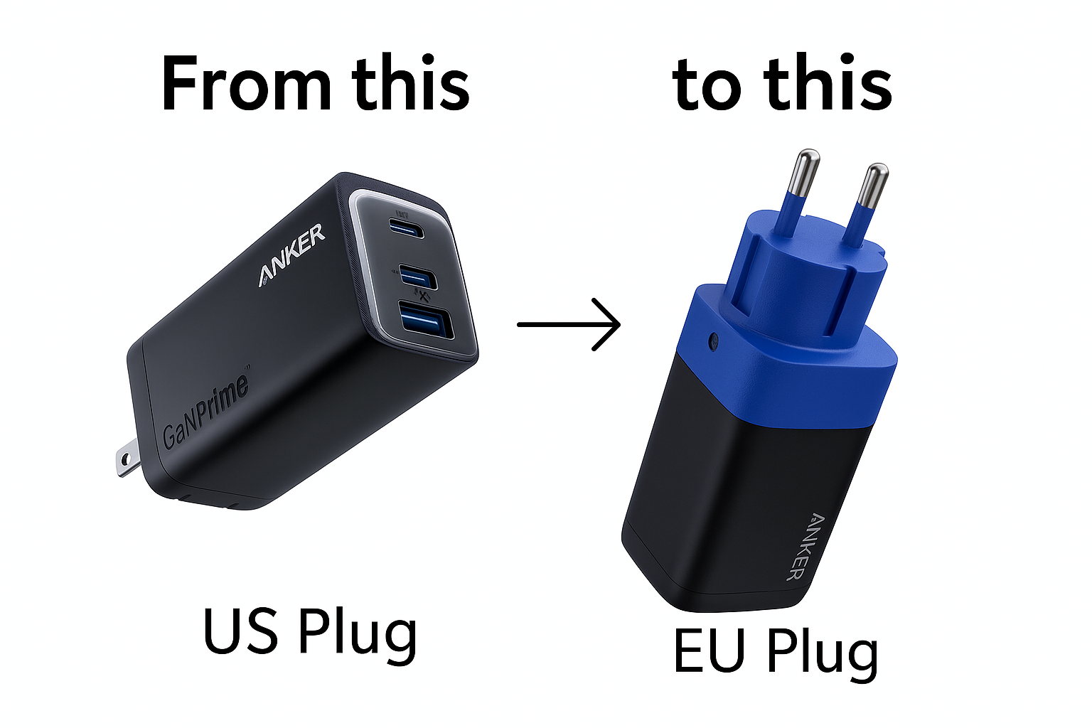 Anker 737 (120W) Charger – US to EU Plug Conversion Adapter (3D Printable)