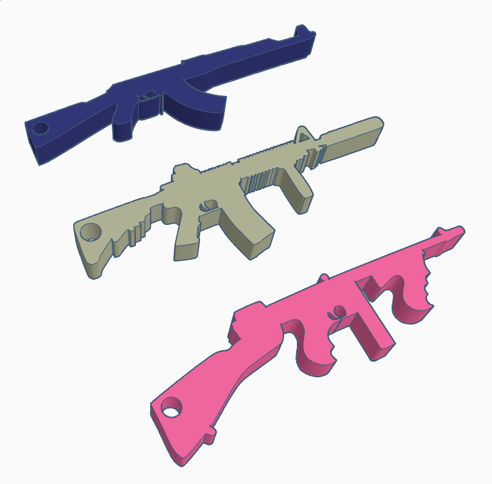Gun Keychain pack Ak47 Tommy Gun M4a1