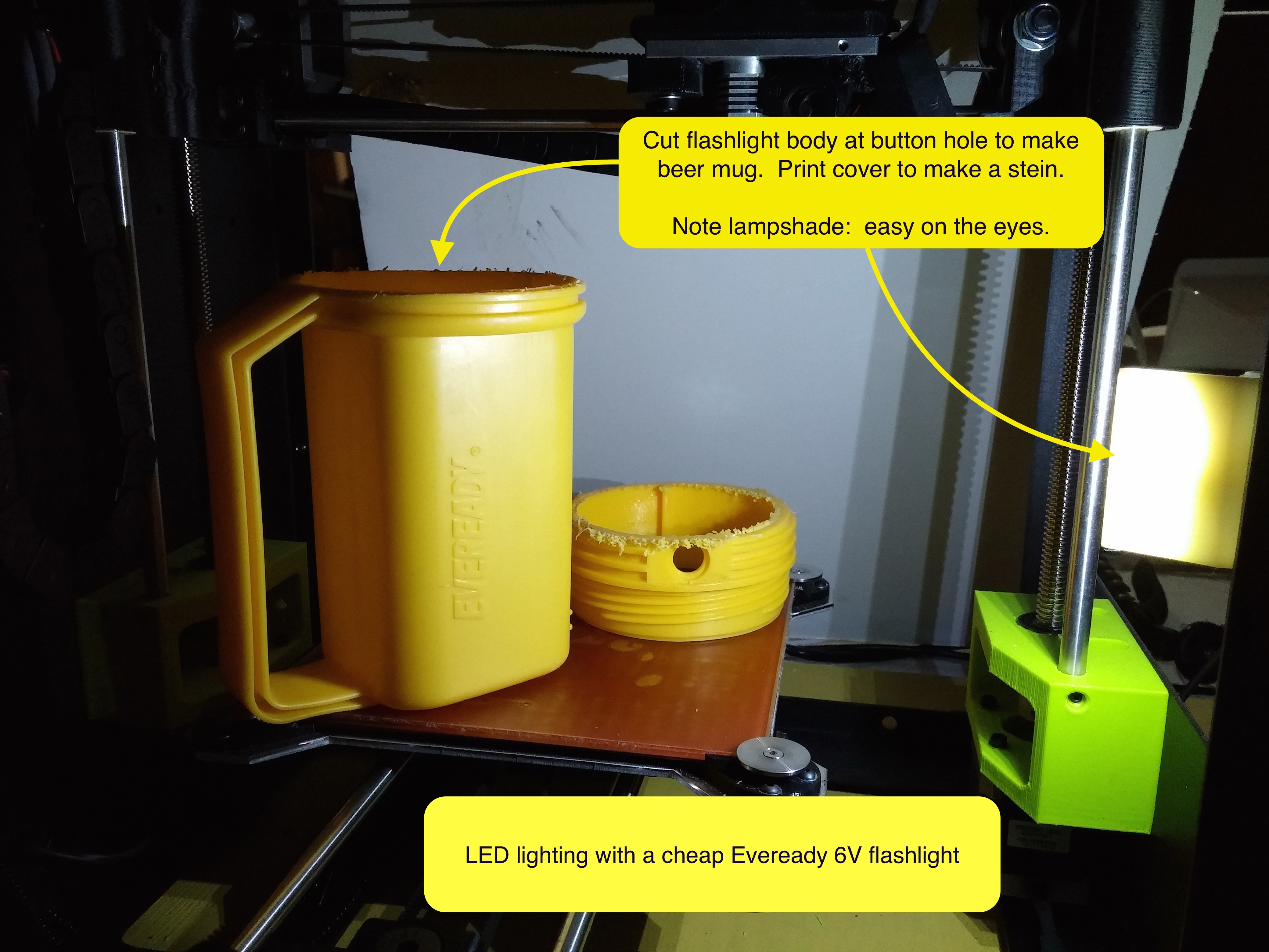 USB Powered Printer Lighting for Lulzbot Mini (or others) Using Eveready LED Flashlight