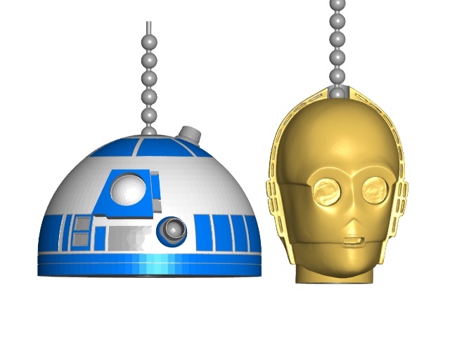 R2D2 | C3P0 Pull Ball Chain or Keychain Knob | Handle | Fob | Finials