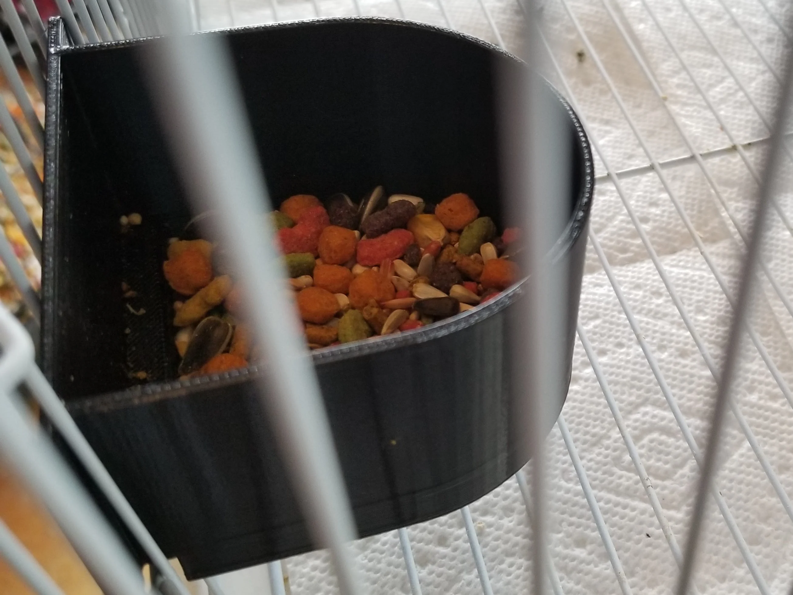 Dish for wire bird cage - for "rectangle", "chinese", or "breeder" type wire cages where dish slips into a small door.