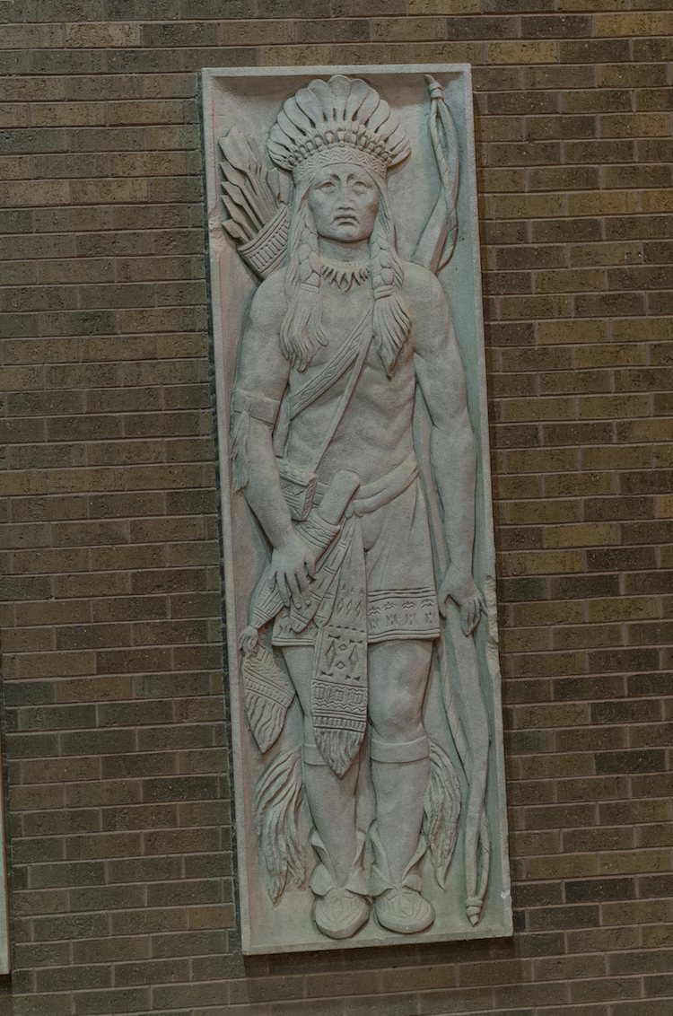 Limestone Indian Warrior Bas Relief Panel