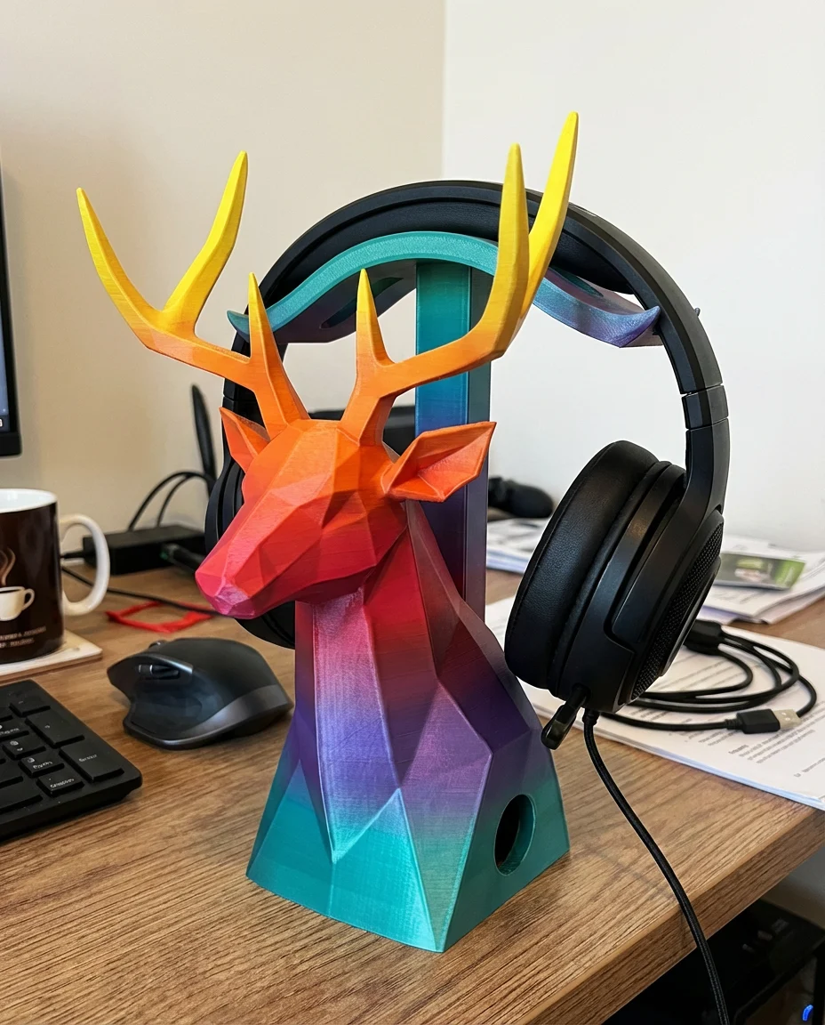 Geometric Deer Headphone Stand | Rainbow Desk Setup