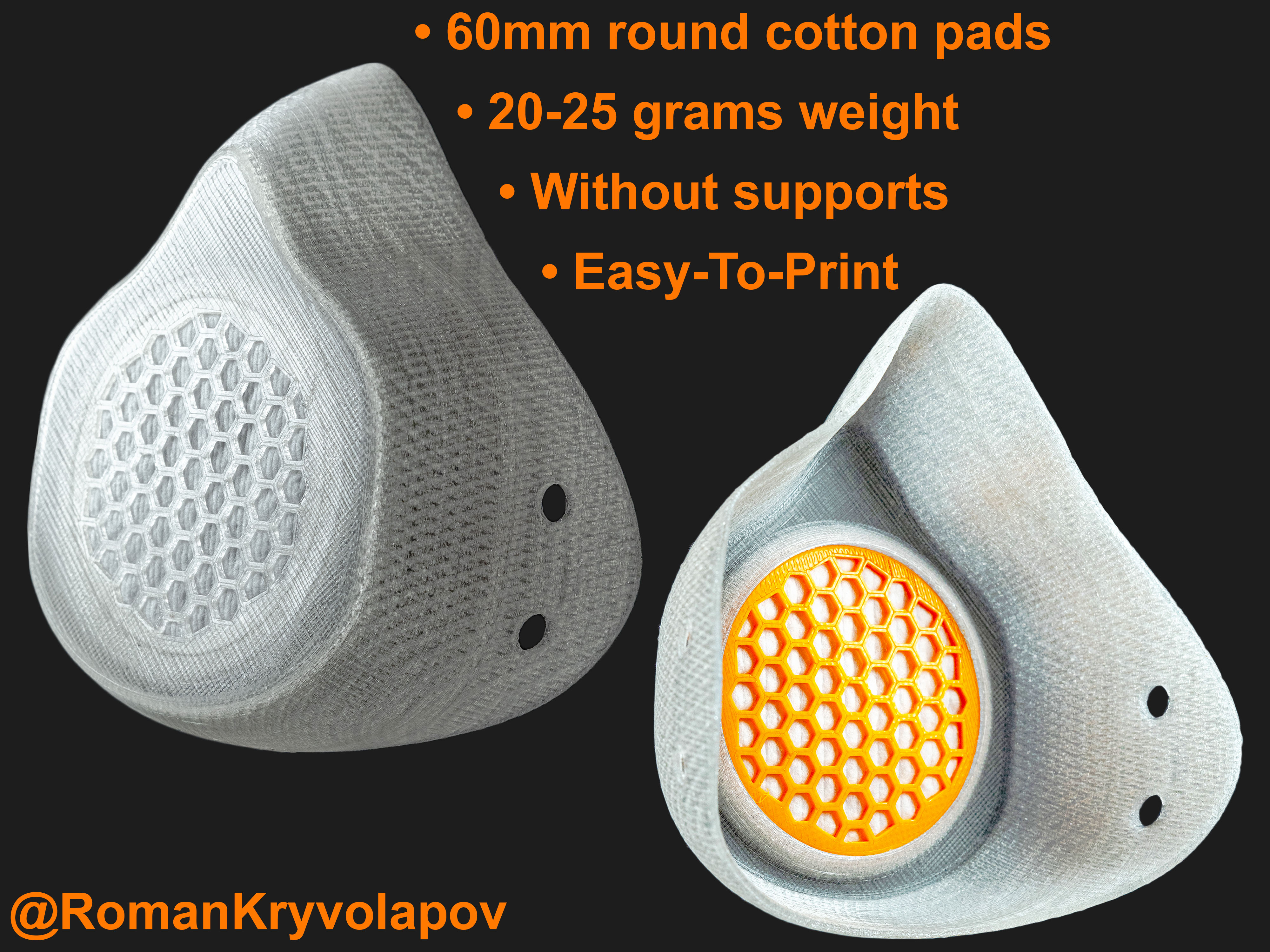 COVID-19 MASK Coronavirus  - Cotton Pads, 5 Sizes, Easy-To-Print, No Support