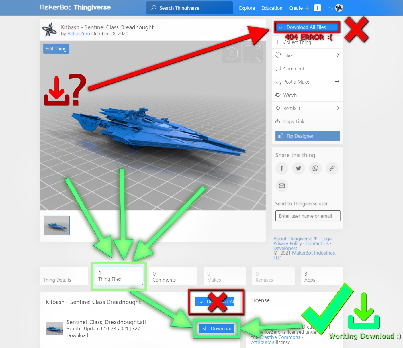 Thingiverse 404 Download Error Fix Workaround!