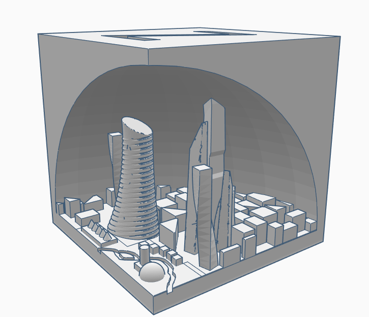 a normal XYZ 20mm calibration cube but with a city on the inside