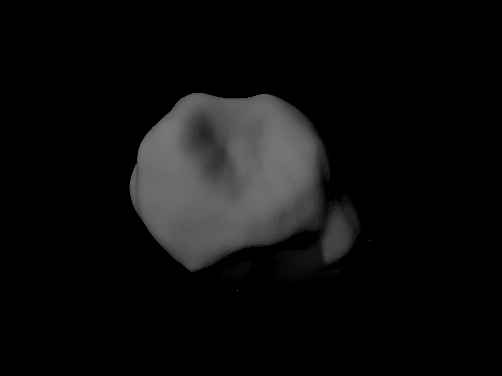 253 Mathilde with known topography scaled one in one million