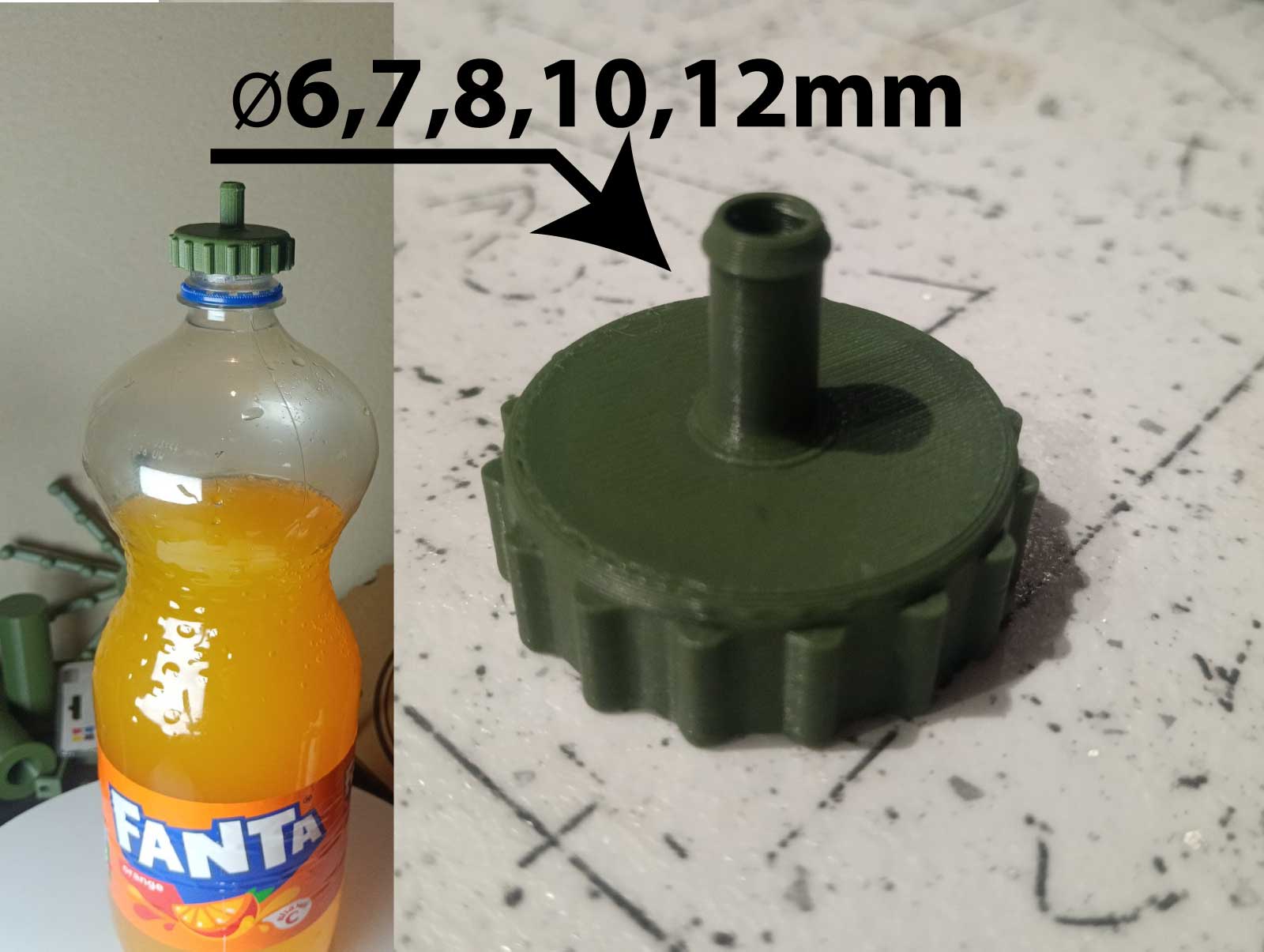 Bottle Cap with Hose Connector – Multiple Sizes (6–12 mm)