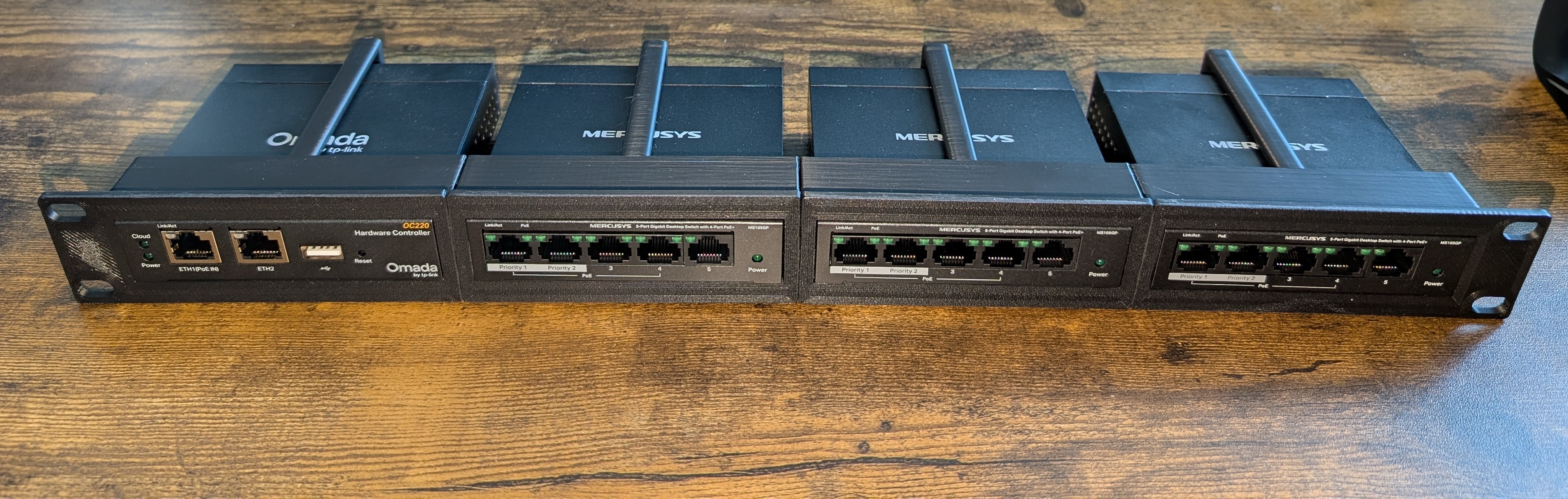 Modular 10" and 19" Rack Mount for 5 Port Switches, Netgear, Mercusys, TP-Link, Omada, OC200