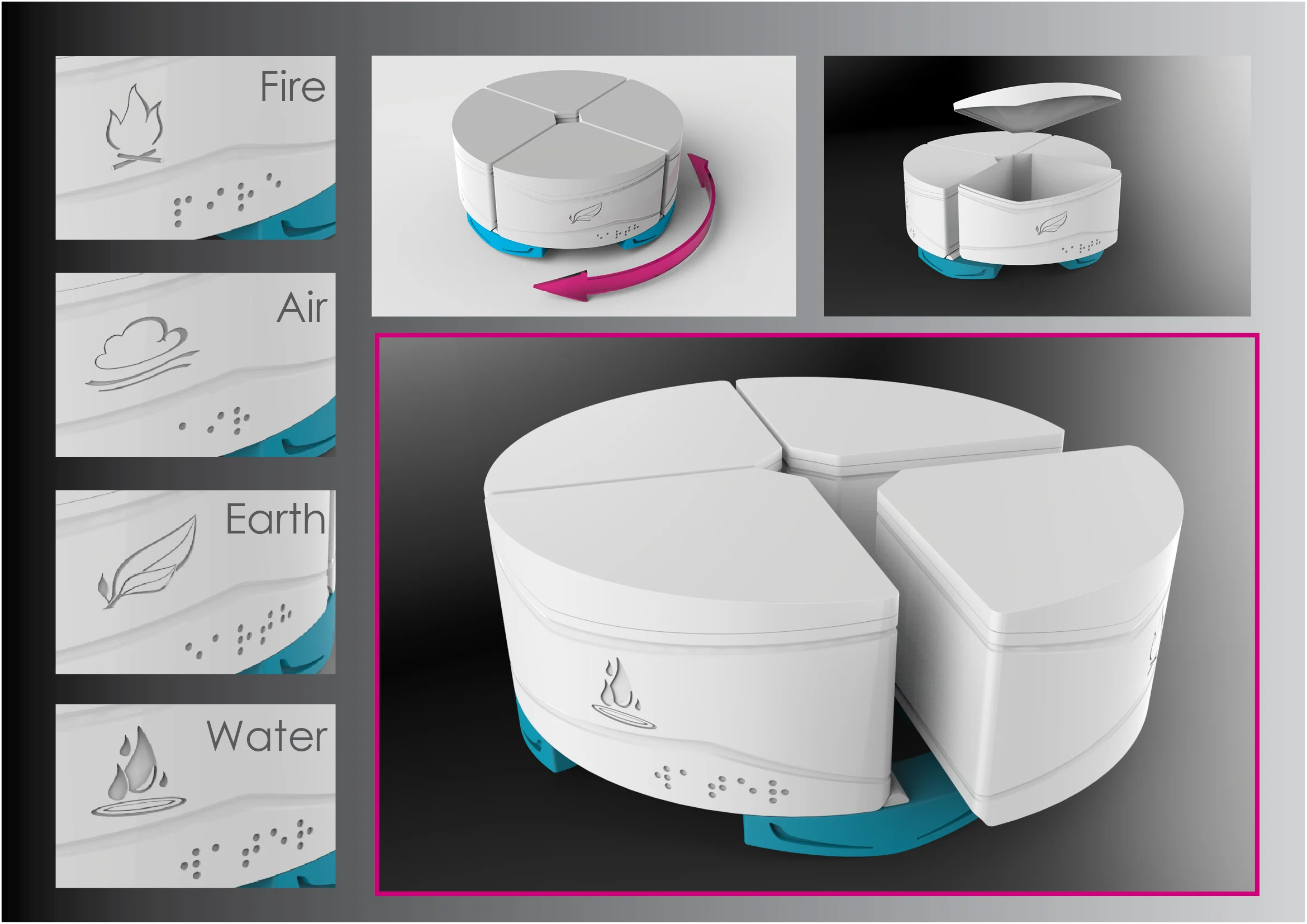 "Four elements" - fridge organizer with braille inscription